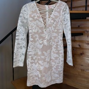 Lastite nude, white sequin mini dress